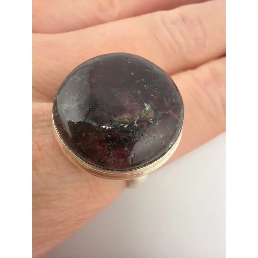 Deep Red Eudialyte 925 Sterling Silver Statement Ring Size 7